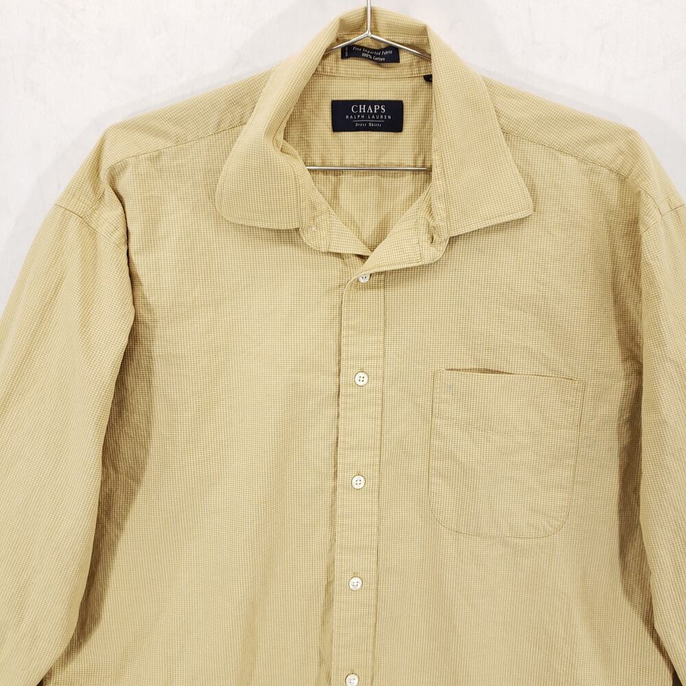 Vintage Chaps Ralph Lauren Dress Shirt Mens Extra Large Tan Check Button Up Top - Picture 2 of 11